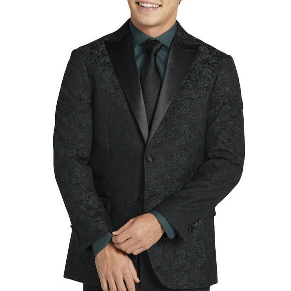 Egara Slim Fit Dark Green Jacquard Dinner Tuxedo Jacket 36S